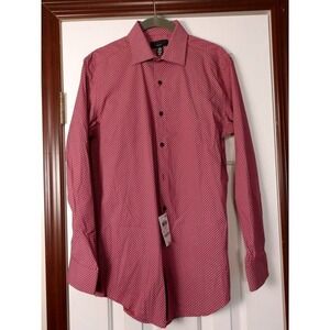 Alfani Mens Slim Fit Red White Geo Pattern  Size S Neck 14 14 12 Sleeve 32 33